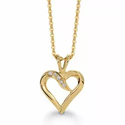 Aagaard hart hanger in 8 karaat goud met vergulde zilveren ketting witte zirkoon