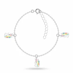 eenhoorn veelkleurig kinder armband in zilver met hanger in zilver