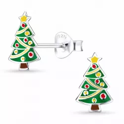kerstboom emaille kinder oorbellen in zilver