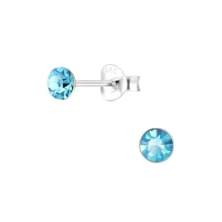 4 mm rond kristal oorsteker in zilver - Little Ones