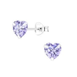 hart lavendelkleurige zirkoon oorsteker in zilver - Little Ones