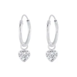 12 mm hart witte kristal creool in zilver - Little Ones