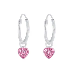 12 mm hart roze kristal creool in zilver - Little Ones