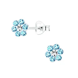 bloem blauwe kinder oorbellen in zilver - Little Ones