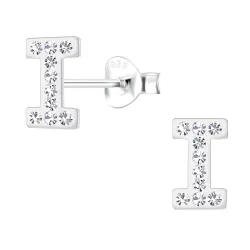 letter i kristal oorbellen in zilver - My Letter