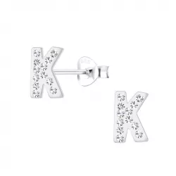 letter k kristal oorbellen in zilver