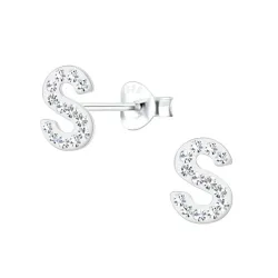 letter s kristal oorbellen in zilver
