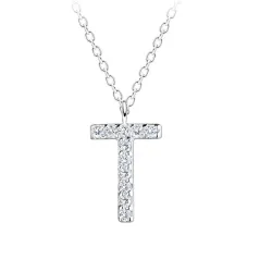 letter t zirkoon ketting in zilver
