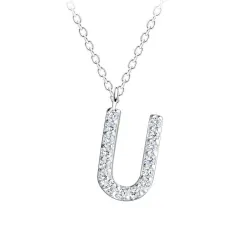 letter u zirkoon ketting in zilver