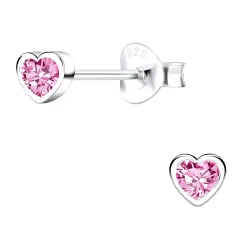 4 x 4 mm hart roze zirkoon oorsteker in zilver - Little Ones