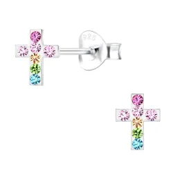 kruis kinder oorbellen in zilver - Little Ones