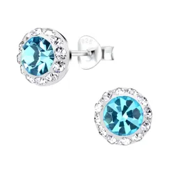 9 mm blauwe kristal oorsteker in zilver - Little Ones