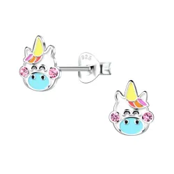 eenhoorn blauwe kinder oorbellen in zilver - Little Ones