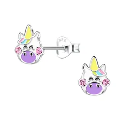 eenhoorn paarse kinder oorbellen in zilver - Little Ones