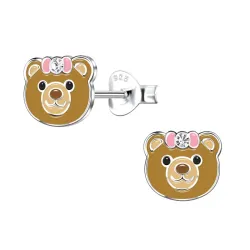 teddybeer kinder oorbellen in zilver - Little Ones