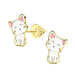 katten kinder oorbellen in verguld zilver - Little Ones