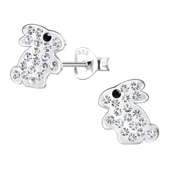 konijn kristal oorbellen in zilver - Little Ones