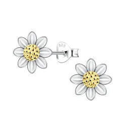 bloem kinder oorbellen in zilver met verguld zilver - Little Ones