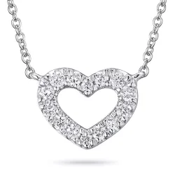 hart diamant ketting in 14 caraat witgoud 0,10 ct