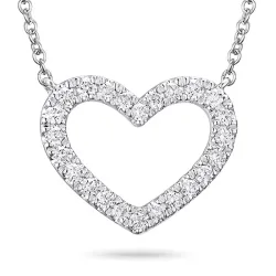 hart diamant ketting in 14 caraat witgoud 0,20 ct