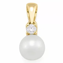 parel diamanten hanger in 14 caraat goud 0,05 ct