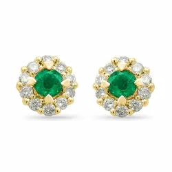 rond smaragd diamant oorbellen in 14 karaat goud met smaragd en diamant
