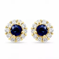 rond blauwe saffier diamant oorbellen in 14 karaat goud met saffier en diamant 