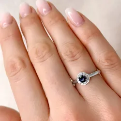 bloem saffier diamant ring in 14 karaat witgoud 0,14 ct 0,38 ct