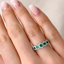 smaragd diamant ring in 14 karaat witgoud 0,57 ct 0,27 ct