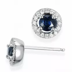 rond blauwe saffier diamant oorbellen in 14 karaat witgoud met diamant en saffier 