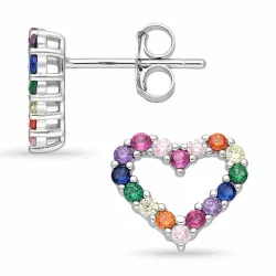hart multikleurige zirkoon oorbellen in zilver