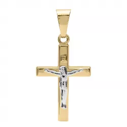 19 x 11 MM kruis met Jezus hanger in 9 karaat goud en witgoud