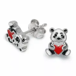 Hart panda oorsteker in zilver