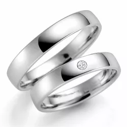 4 mm trouwringen in 14 karaat witgoud 0,03 ct ct - set