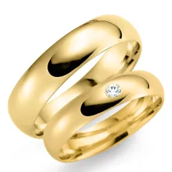 6 en 5 mm trouwringen in 14 karaat goud 0,03 ct - set