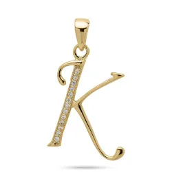 letter k zirkoon hanger in verguld sterlingzilver