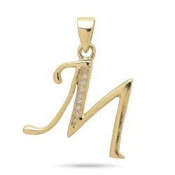 letter m zirkoon hanger in verguld sterlingzilver