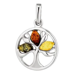boom van het leven veelkleurig barnsteen hanger in zilver