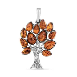 boom van het leven barnsteen hanger in zilver