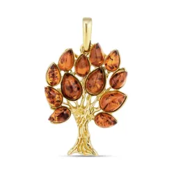 boom van het leven barnsteen hanger in verguld sterlingzilver