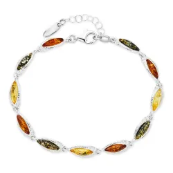 veelkleurig barnsteen armband in zilver