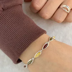 veelkleurig barnsteen armband in zilver