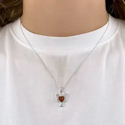 Hart engel barnsteen hanger in zilver