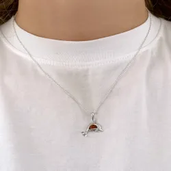 Dark harmony dolfijn barnsteen hanger in zilver