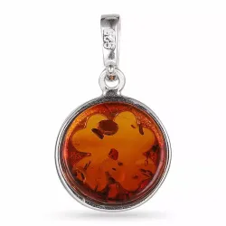 Rond klavertje vier barnsteen hanger in zilver