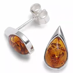 druppel barnsteen oorsteker in zilver