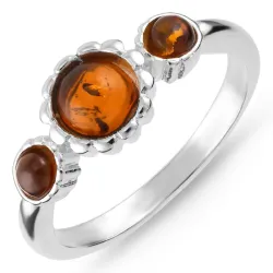 rond barnsteen ring in zilver