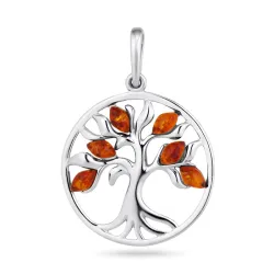 25 mm boom van het leven barnsteen hanger in zilver
