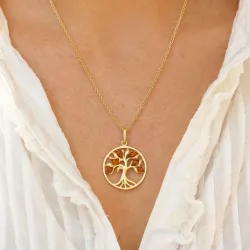 25 mm boom van het leven barnsteen hanger in verguld sterlingzilver