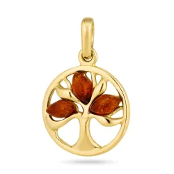 14 mm boom van het leven barnsteen hanger in verguld sterlingzilver